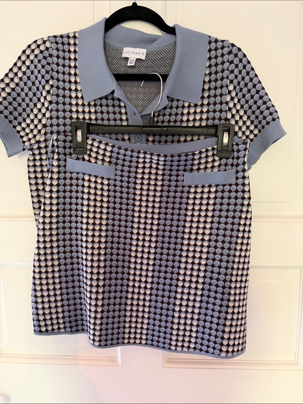 J.C. Paris Blue & Black Patterned Polo Knit Set